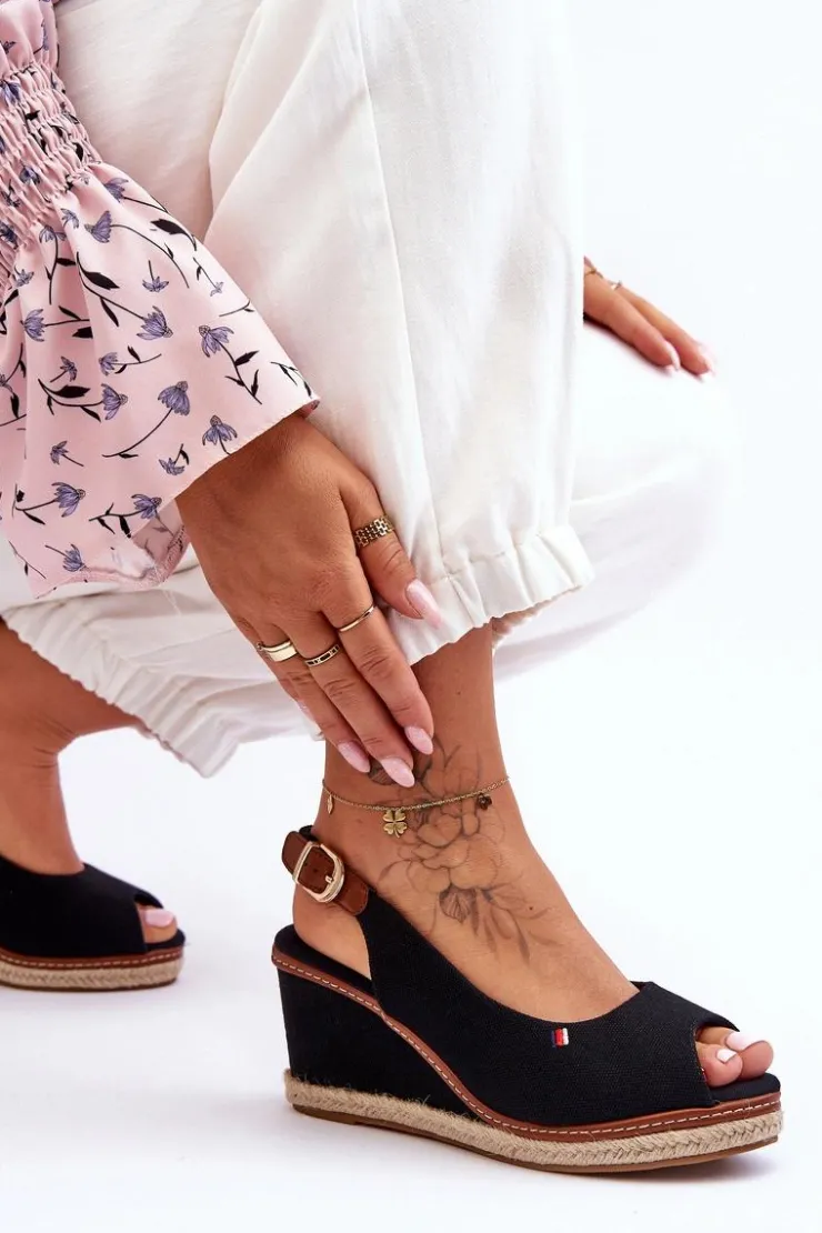 Damskie Boto Damskie Klasyczne Sandały Na Koturnie Czarne Katie