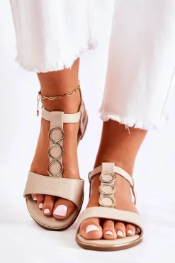 Evento Sandały Płaskie*Damskie Klasyczne Sandały Z Ozdobnym Paskiem Beżowe Terina