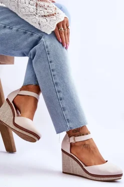 New Boto Damskie Klasyczne Sandały Na Koturnie Beżowe Malani