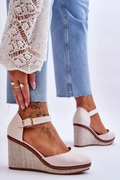 New Boto Damskie Klasyczne Sandały Na Koturnie Beżowe Malani