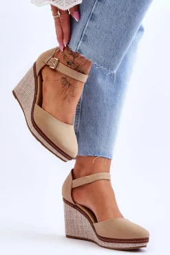 Damskie Boto Damskie Klasyczne Sandały Na Koturnie Ciemnobeżowe Malani