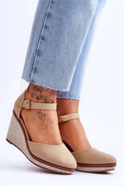 Damskie Boto Damskie Klasyczne Sandały Na Koturnie Ciemnobeżowe Malani