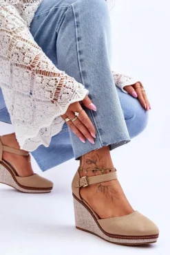 Damskie Boto Damskie Klasyczne Sandały Na Koturnie Ciemnobeżowe Malani