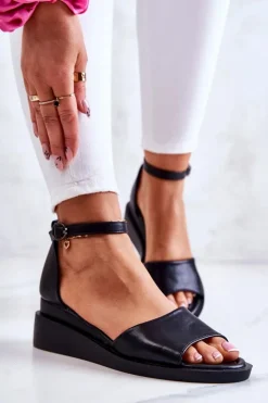 Buty damskie Vinceza Sandały Na Koturnie*Damskie Klasyczne Sandały Na Sprzączkę Czarne Deserve