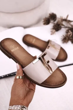 Damskie Boto Damskie Klasyczne Skórzane Klapki Beżowe Adele