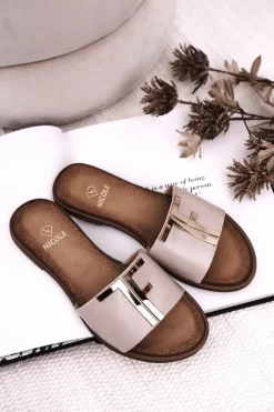 Damskie Boto Damskie Klasyczne Skórzane Klapki Beżowe Adele