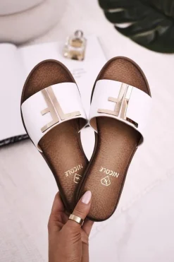 Boto Klapki Damskie Klasyczne*Damskie Klasyczne Skórzane Klapki Białe Adele