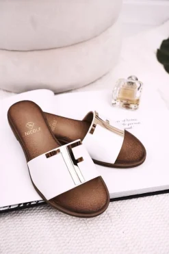 Boto Klapki Damskie Klasyczne*Damskie Klasyczne Skórzane Klapki Białe Adele