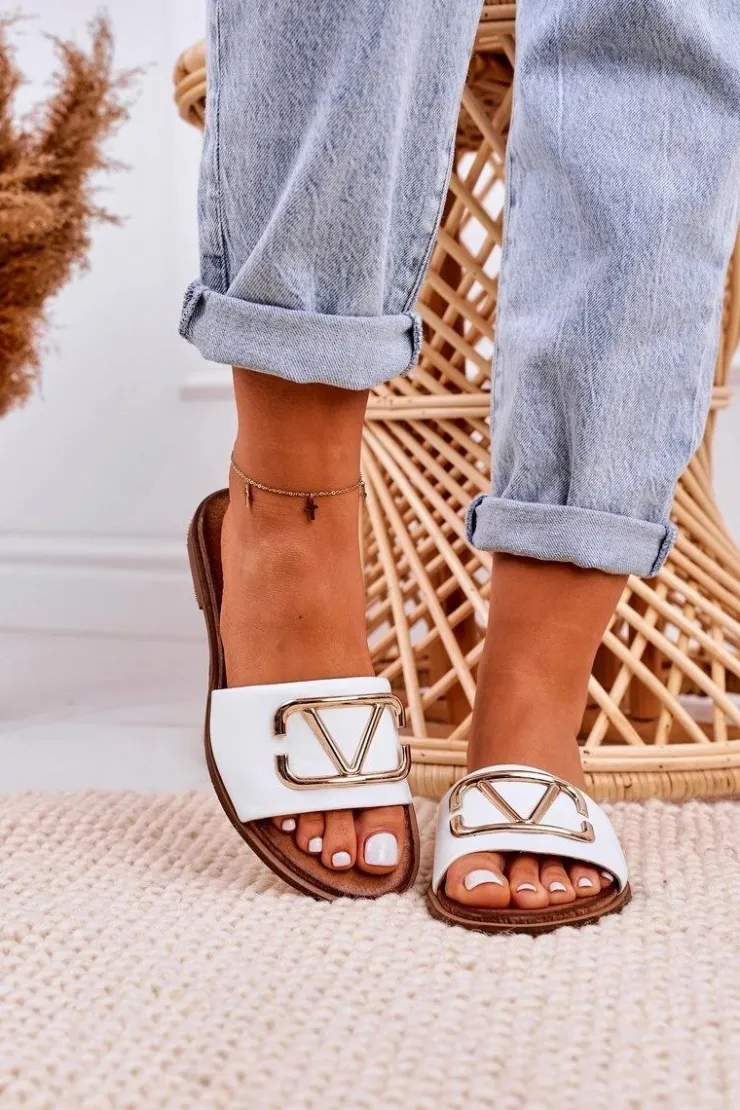 Boto Klapki Damskie Klasyczne*Damskie Klasyczne Skórzane Klapki Białe Evie