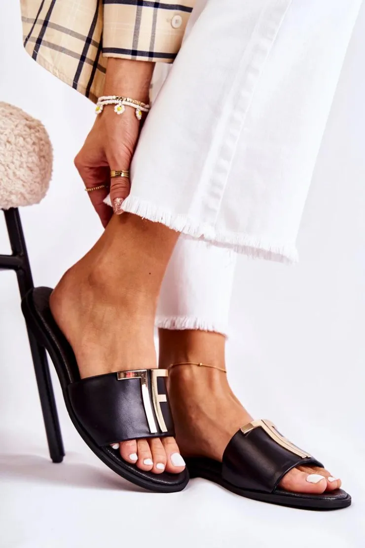 Boto Damskie Klasyczne Skórzane Klapki Czarne Adele