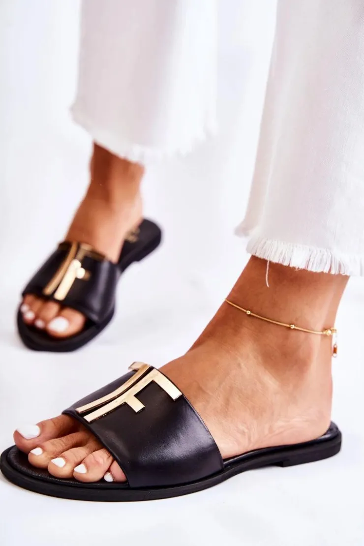 Boto Damskie Klasyczne Skórzane Klapki Czarne Adele