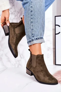 Boto Botki Na Słupku|Czarne Botki*Damskie Klasyczne Sztyblety Botki Zamszowe Ciemno Zielone Walker