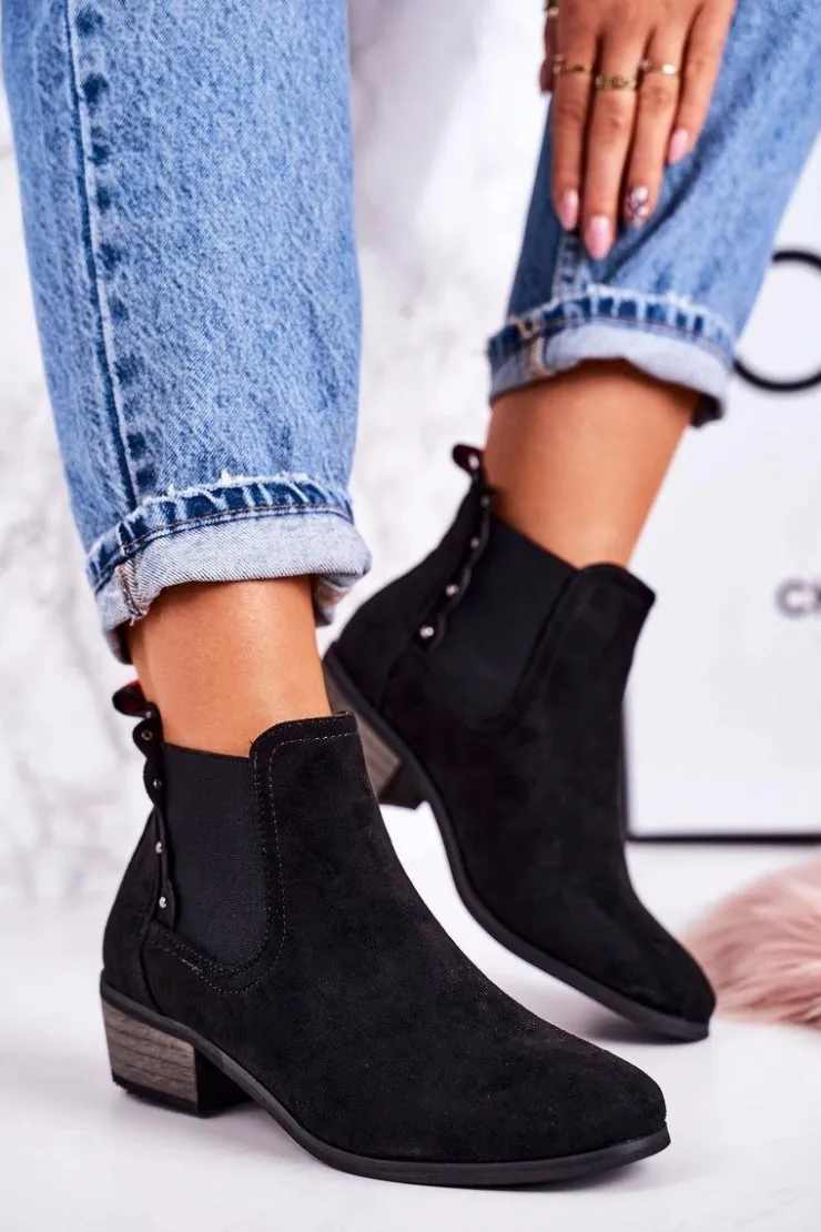 Damskie Boto Damskie Klasyczne Sztyblety Botki Zamszowe Czarne Walker