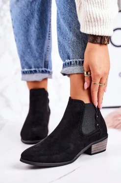 Damskie Boto Damskie Klasyczne Sztyblety Botki Zamszowe Czarne Walker