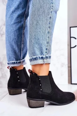 Damskie Boto Damskie Klasyczne Sztyblety Botki Zamszowe Czarne Walker
