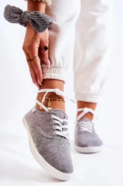 Damskie Evento Damskie Klasyczne Tenisówki Wiązane Szare Dellis