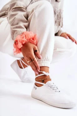 Hot Evento Damskie Klasyczne Tenisówki Wiązane Białe Dellis