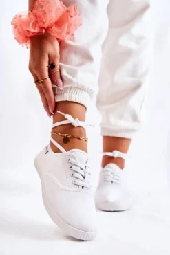 Hot Evento Damskie Klasyczne Tenisówki Wiązane Białe Dellis