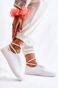 Hot Evento Damskie Klasyczne Tenisówki Wiązane Białe Dellis