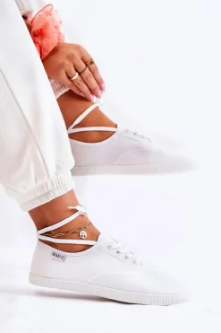 Hot Evento Damskie Klasyczne Tenisówki Wiązane Białe Dellis