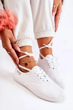 Hot Evento Damskie Klasyczne Tenisówki Wiązane Białe Dellis