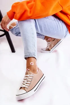 Hot Boto Damskie Klasyczne Trampki Wiązane Ciemnobeżowe Be Mine