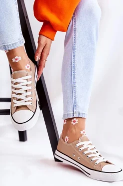 Hot Boto Damskie Klasyczne Trampki Wiązane Ciemnobeżowe Be Mine