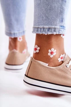 Hot Boto Damskie Klasyczne Trampki Wiązane Ciemnobeżowe Be Mine