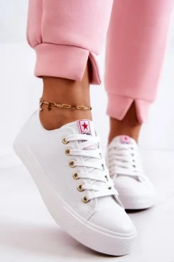 Evento Trampki Damskie Niskie*Damskie Klasyczne Trampki Biało-Złote Ecoma