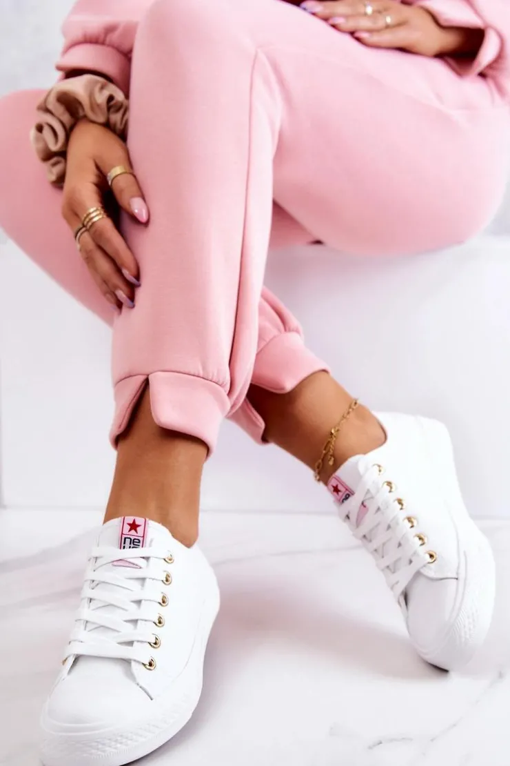 Evento Trampki Damskie Niskie*Damskie Klasyczne Trampki Biało-Złote Ecoma