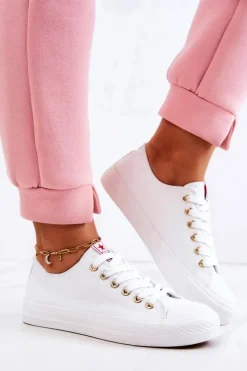 Evento Trampki Damskie Niskie*Damskie Klasyczne Trampki Biało-Złote Ecoma