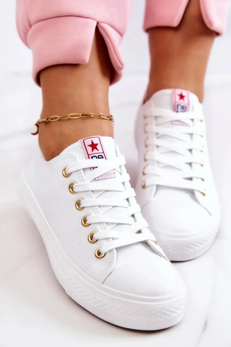 Evento Trampki Damskie Niskie*Damskie Klasyczne Trampki Biało-Złote Ecoma