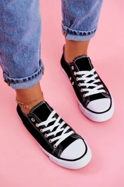 Damskie Boto Damskie Klasyczne Trampki Czarne z Białą Podeszwą Omerta