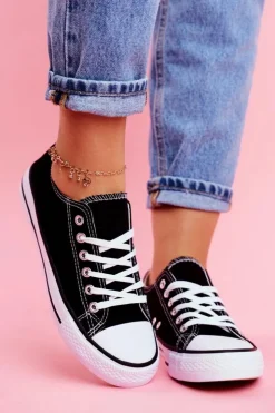 Damskie Boto Damskie Klasyczne Trampki Czarne z Białą Podeszwą Omerta