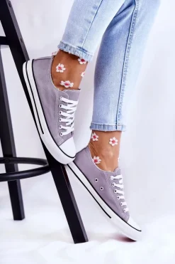 Discount Boto Damskie Klasyczne Trampki Wiązane Szare Be Mine