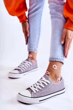 Discount Boto Damskie Klasyczne Trampki Wiązane Szare Be Mine