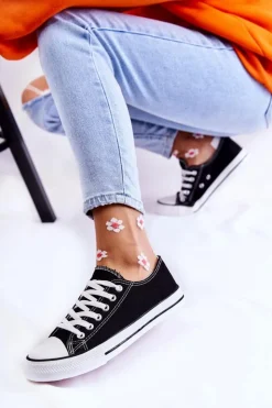 Boto Trampki Damskie Niskie*Damskie Klasyczne Trampki Wiązane Czarne Be Mine