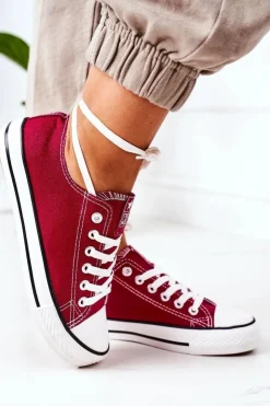 Evento Trampki Damskie Niskie*Damskie Klasyczne Trampki Bordowe Ecoma