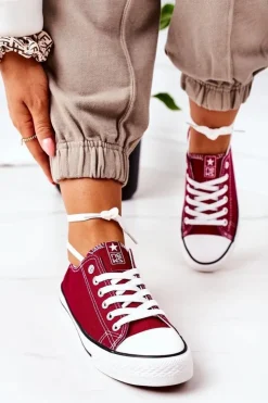 Evento Trampki Damskie Niskie*Damskie Klasyczne Trampki Bordowe Ecoma