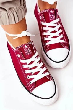 Evento Trampki Damskie Niskie*Damskie Klasyczne Trampki Bordowe Ecoma