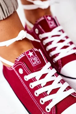 Evento Trampki Damskie Niskie*Damskie Klasyczne Trampki Bordowe Ecoma