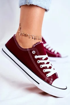 Damskie Boto Damskie Klasyczne Trampki Bordowe Omerta