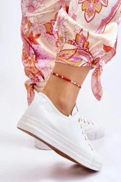 Damskie Evento Damskie Klasyczne Trampki Biało-Złote Ecoma