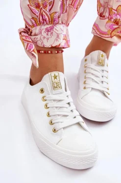 Damskie Evento Damskie Klasyczne Trampki Biało-Złote Ecoma