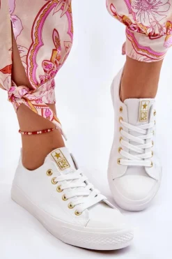 Damskie Evento Damskie Klasyczne Trampki Biało-Złote Ecoma