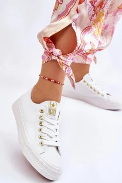 Damskie Evento Damskie Klasyczne Trampki Biało-Złote Ecoma