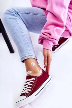 Boto Trampki Damskie Niskie*Damskie Klasyczne Trampki Wiązane Bordowe Be Mine