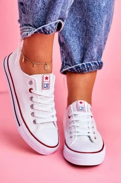 Damskie Boto Damskie Klasyczne Trampki Białe Z Czerwoną Lamówką Ecoma