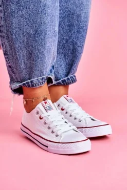 Damskie Boto Damskie Klasyczne Trampki Białe Z Czerwoną Lamówką Ecoma