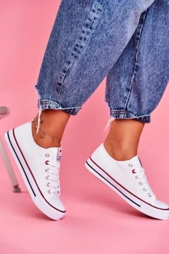 Damskie Boto Damskie Klasyczne Trampki Białe Z Czerwoną Lamówką Ecoma